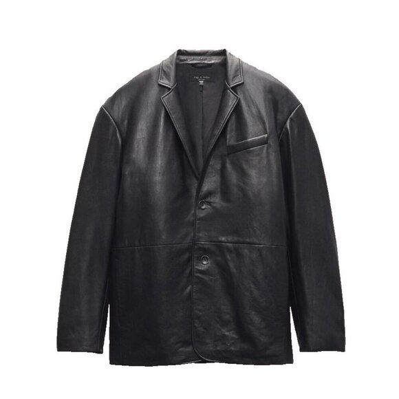 Rag & Bone Mens Shift Black Lambskin Leather Blazer Jacket 40 - Picture 1 of 10